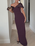 Elegant off-shoulder solid color dress