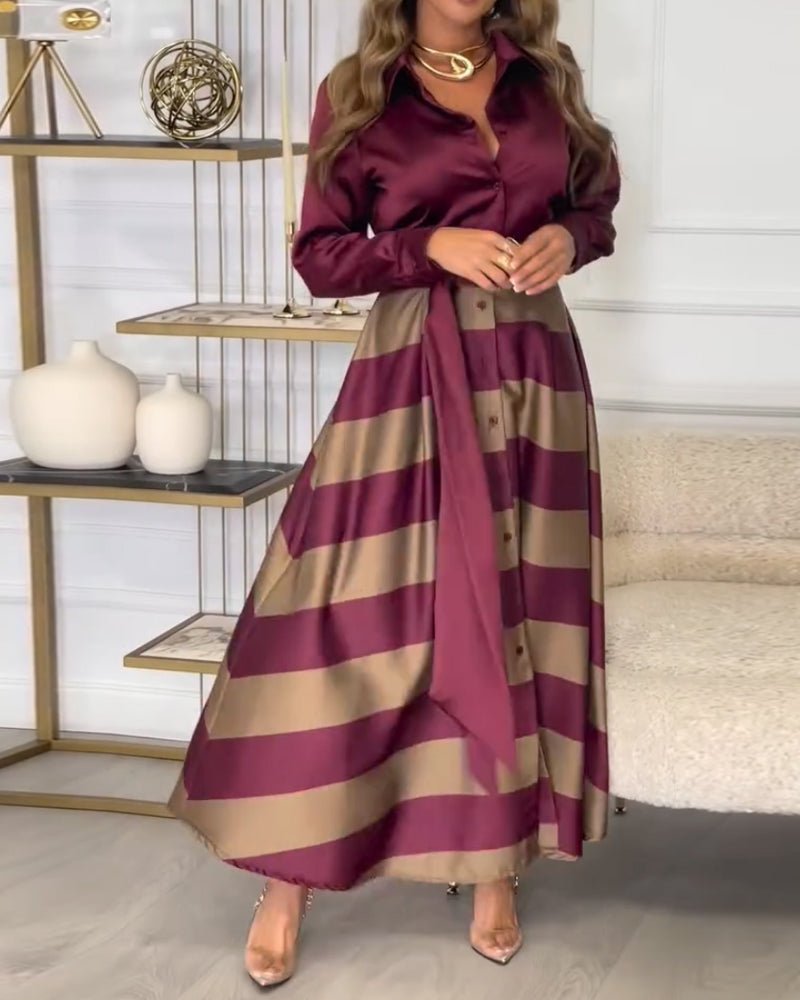 Collared short-sleeved tie dress
