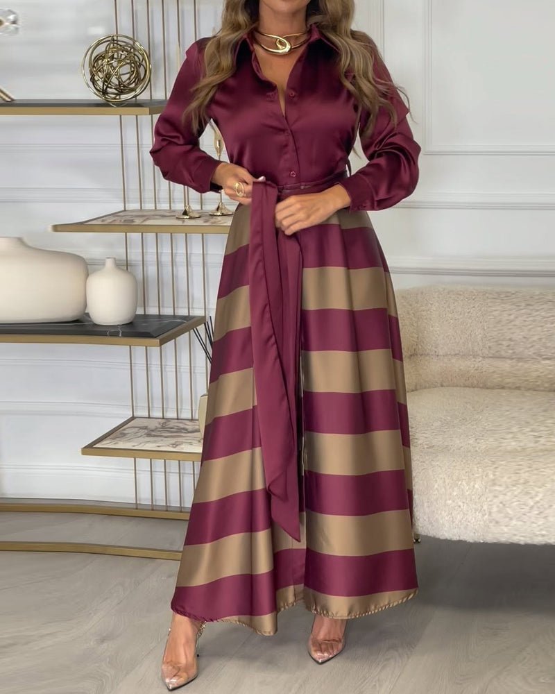 Collared short-sleeved tie dress