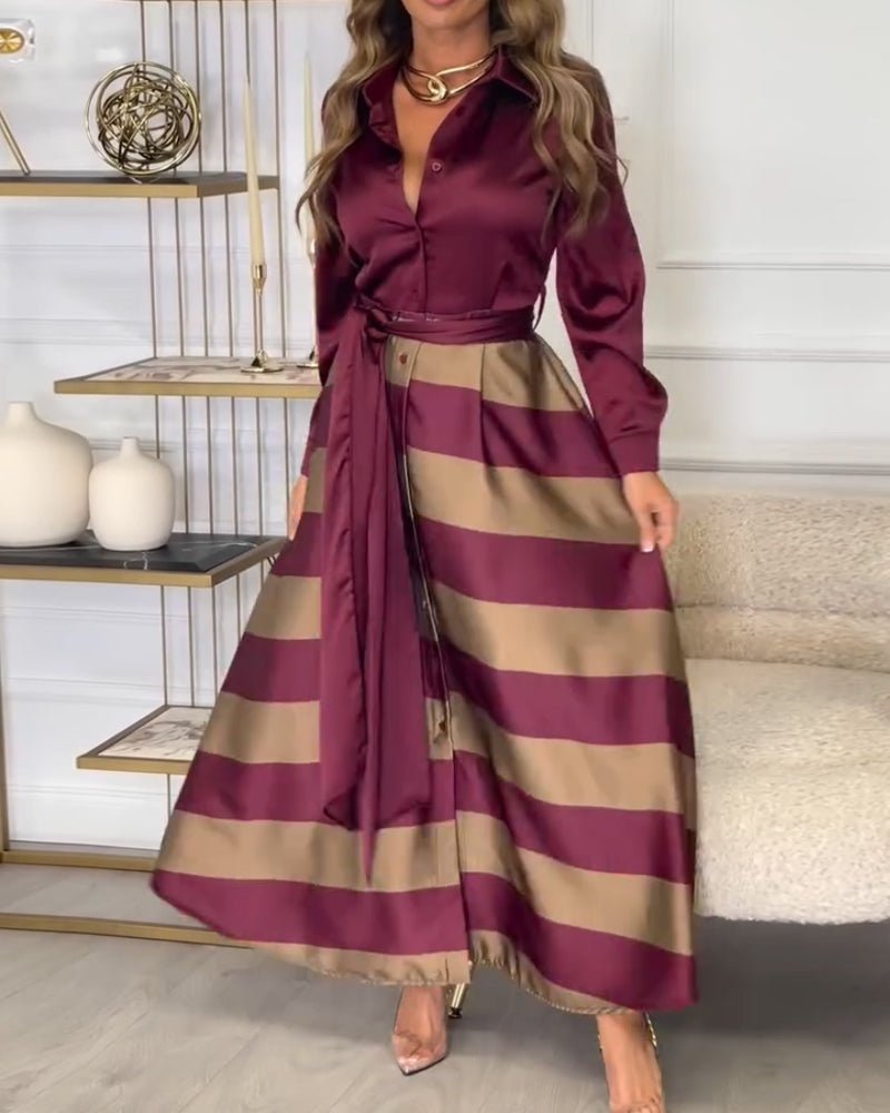 Collared short-sleeved tie dress