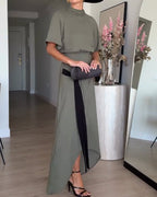 Round neck fitted waist dress