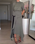 Round neck fitted waist dress