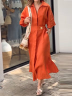 Lapel casual solid color dress