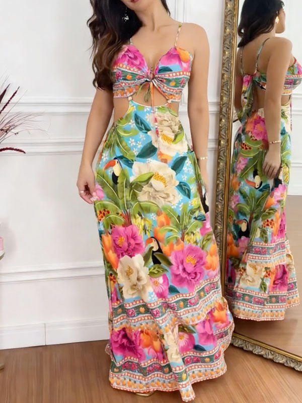 Sleeveless hollow-out printed dress