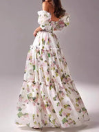 Off-the-shoulder organza print dress
