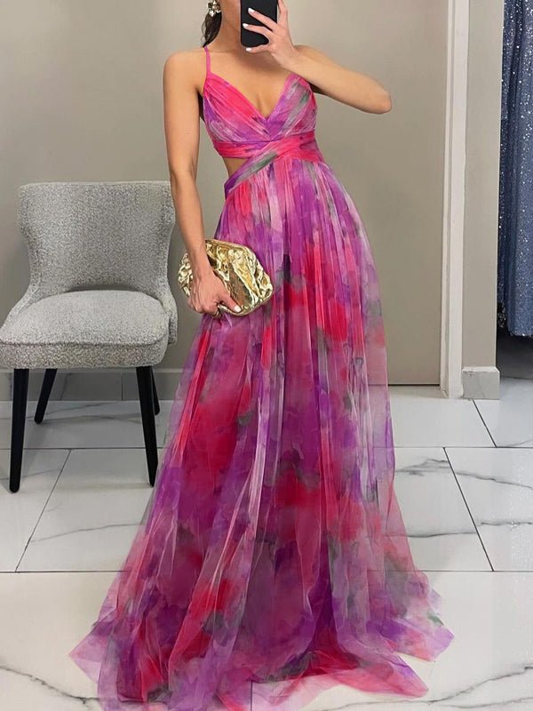 Sleeveless hollow-out printed hollow-out dress