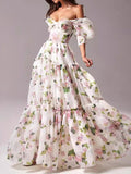 Off-the-shoulder organza print dress