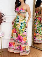 Sleeveless hollow-out printed dress