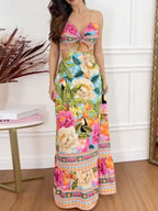 Sleeveless hollow-out printed dress