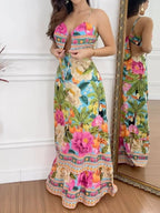 Sleeveless hollow-out printed dress