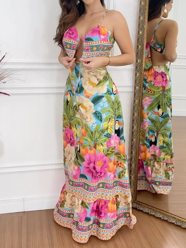 Sleeveless hollow-out printed dress
