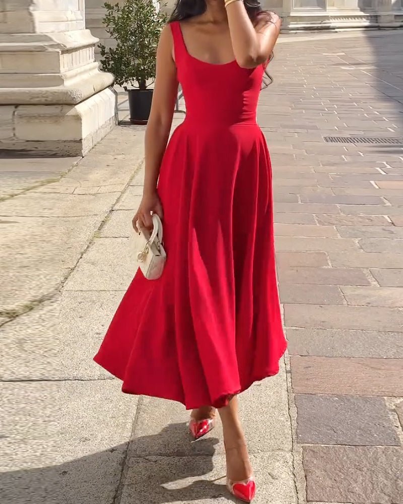 Elegant sleeveless solid color dress