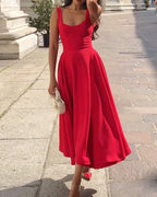 Elegant sleeveless solid color dress