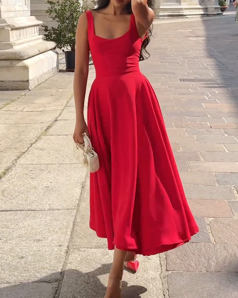 Elegant sleeveless solid color dress