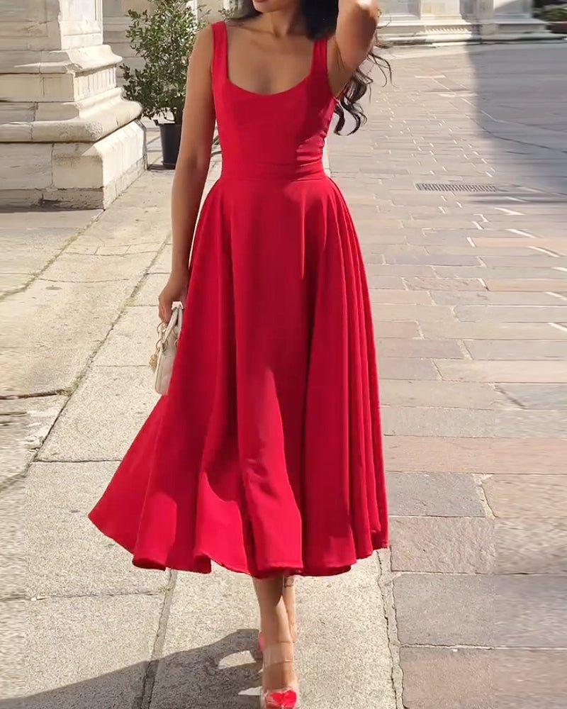 Elegant sleeveless solid color dress