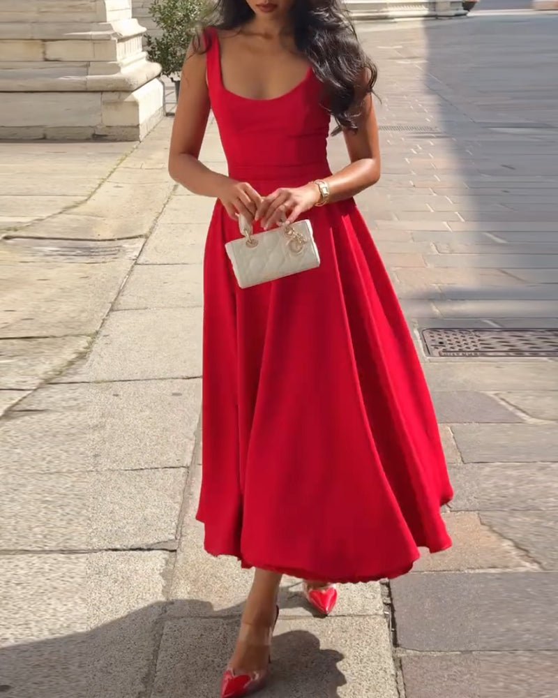 Elegant sleeveless solid color dress