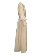 Collared long-sleeved loose-fitting waist-cinching dress