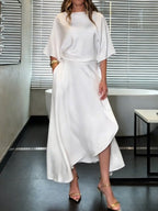 Round neck casual solid color dress