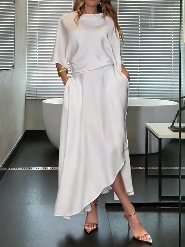 Round neck casual solid color dress