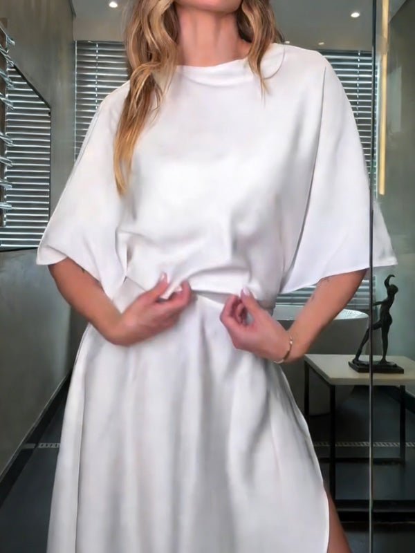 Round neck casual solid color dress