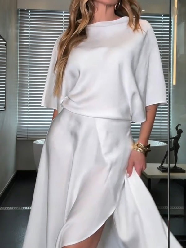 Round neck casual solid color dress