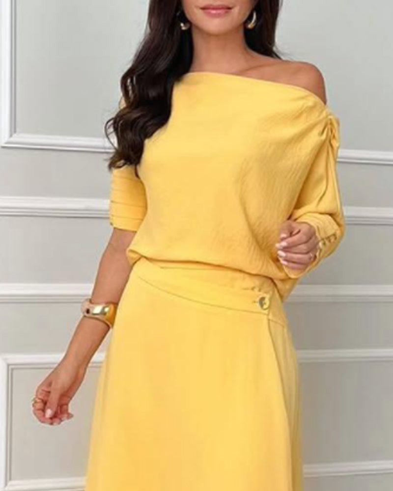 One-shoulder solid color casual dress