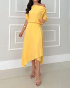 One-shoulder solid color casual dress