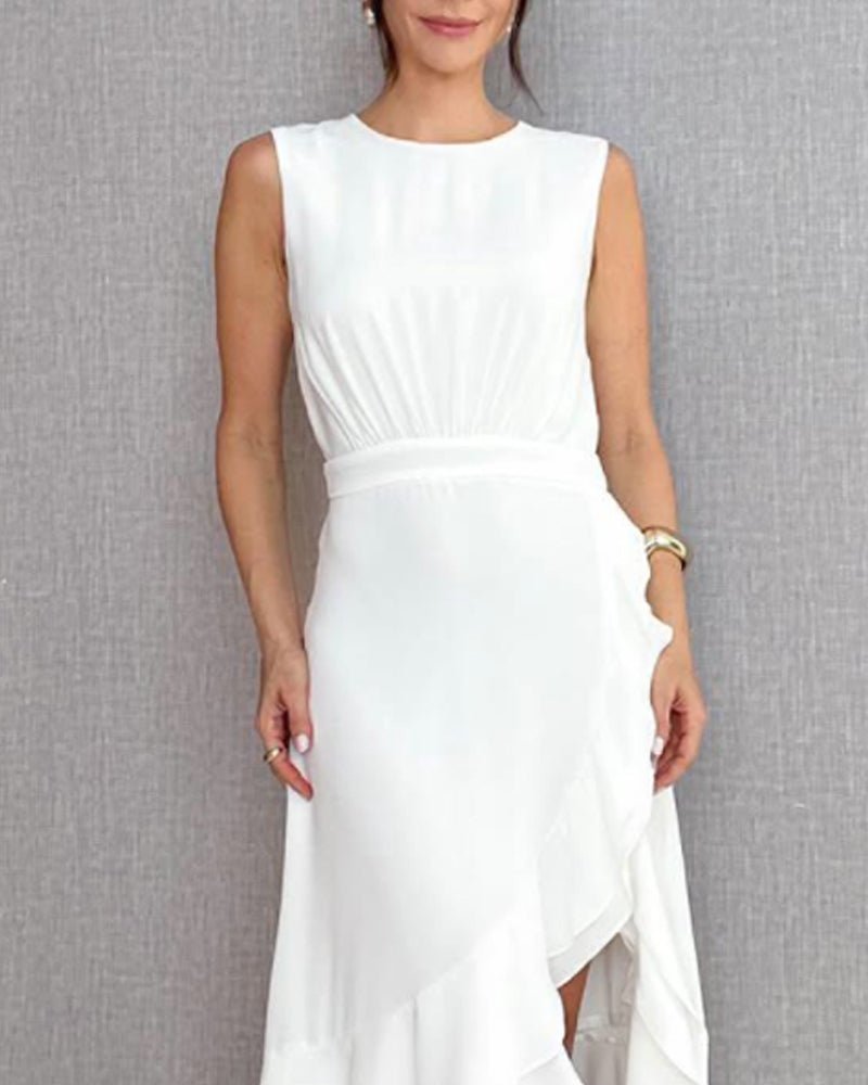 Sleeveless solid color slit dress